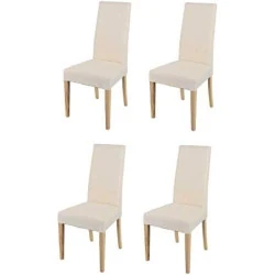 4 Chaises Tommychairs Chiara Bois Hêtre Rembourrées Tissu Ivoire