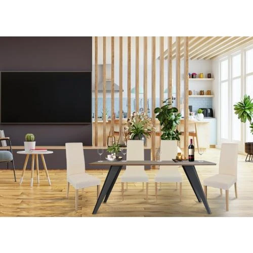 Détail de 4 Chaises Tommychairs Chiara Bois Hêtre Rembourrées Tissu Ivoire