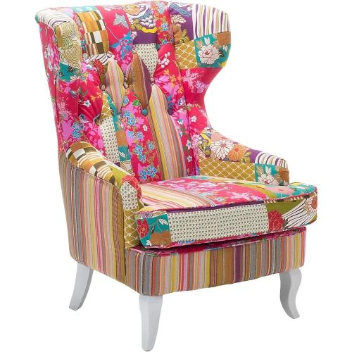 Fauteuil Bergère Patchwork Multicolore, Pieds Blancs Beliani - Vue principale
