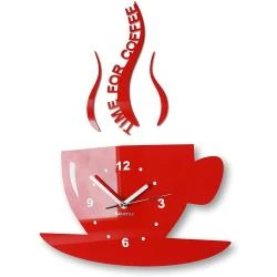 Horloge murale moderne rouge, tasse Time for Coffee 3D