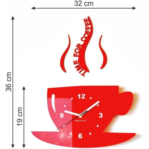Détail de Horloge murale moderne rouge, tasse Time for Coffee 3D