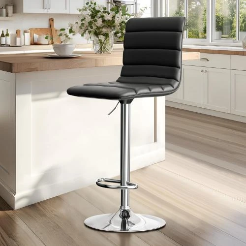 Zoom sur Tabourets bar pivotants modernes, cuir synthétique noir
