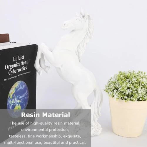 Zoom sur Figurine Cheval Résine, Sculpture Moderne Décoration Blanc