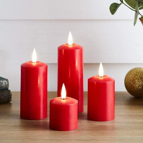 Bougies Piliers Fines TruGlow Cire Rouge, LED Blanc Chaud - Vue principale