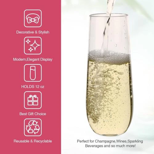 Détail de Verres à vin plastique réutilisables Hotder, sans BPA, 250 ml