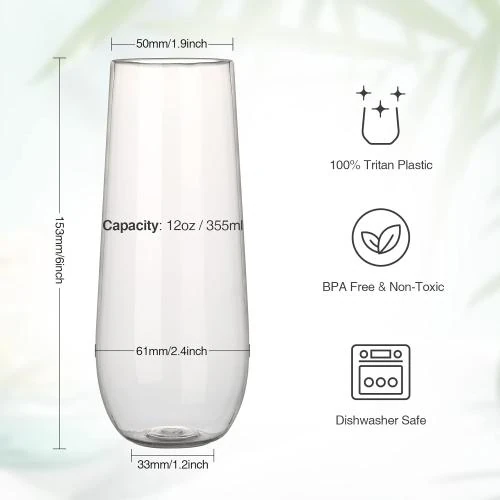 Zoom sur Verres à vin plastique réutilisables Hotder, sans BPA, 250 ml