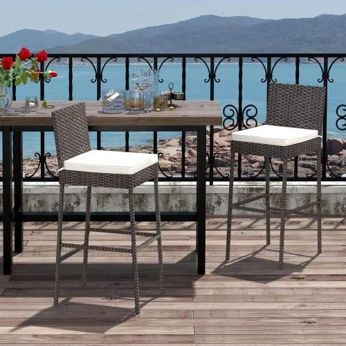 Détail de Tabourets de Bar Rotin Lot de 2, Chaise Extérieure Confortable