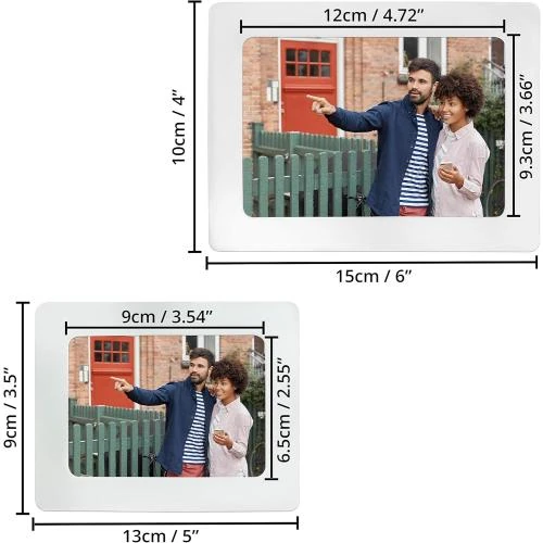 Détail de Cadre Photo Magnétique Frigo Blanc, Lot 12 Aimants