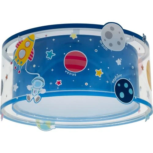 Zoom sur Plafonnier enfant Planets système solaire bleu, Dalber