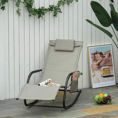 Détail de Chaise Longue Bascule Ergonomique Outsunny, Gris Clair