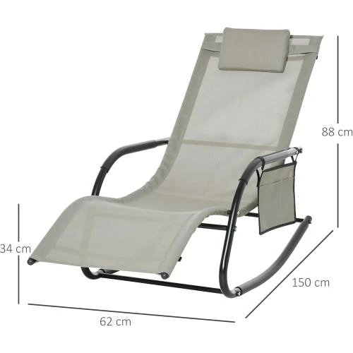 Zoom sur Chaise Longue Bascule Ergonomique Outsunny, Gris Clair