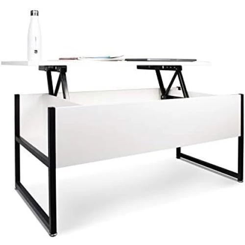 Table basse industrielle acier, bois, plateau relevable - Vue principale