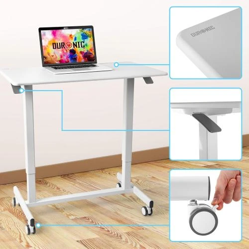 Détail de Poste de Travail Mobile Assis Debout Blanc, Hauteur Ajustable