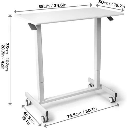 Zoom sur Poste de Travail Mobile Assis Debout Blanc, Hauteur Ajustable