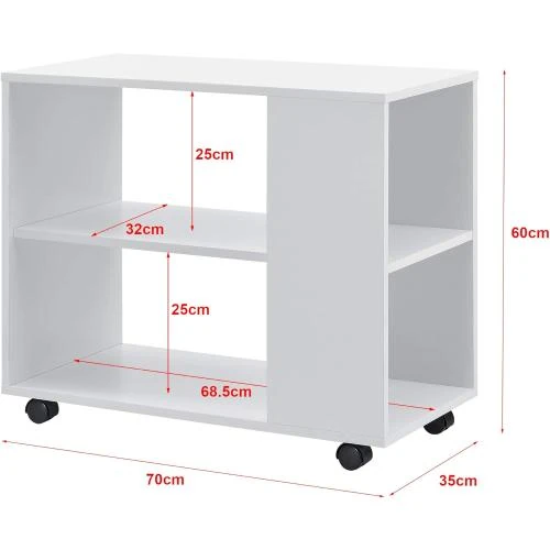 Zoom sur Table Basse Rectangulaire Verouillable Blanc en.casa, Etagère