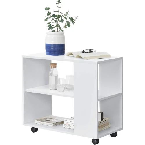 Table Basse Rectangulaire Verouillable Blanc en.casa, Etagère - Vue principale