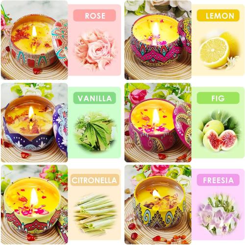 Présentation de Bougies Parfumées Cire de Soja, Ensemble Cadeau Aromathérapie en situation