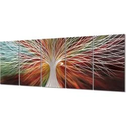 Décoration murale métal arbre 3D multicolore, 5 panneaux