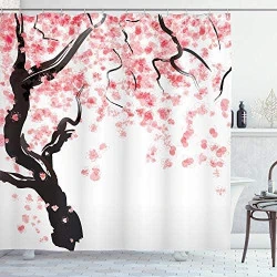 Rideau de Douche Floral ABAKUHAUS - Décor Cerisier avec Crochets
