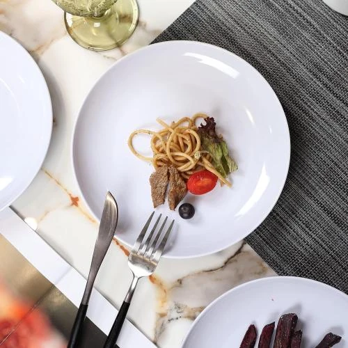Zoom sur Assiettes à pâtes incassables, mélamine, blanc, lot 6