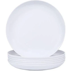 Assiettes à pâtes incassables, mélamine, blanc, lot 6