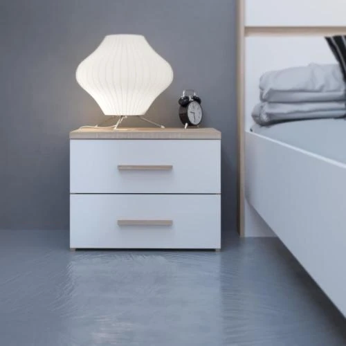 Détail de Table de Chevet Demeyere Selena Scandinave, 2 Tiroirs, Chêne Blanc