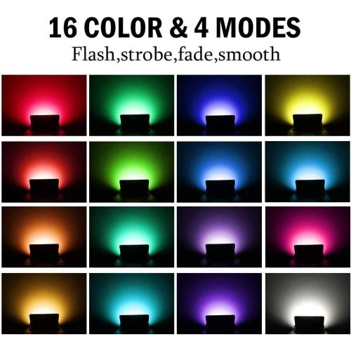 Zoom sur Projecteurs LED RGB 100W, 16 couleurs, télécommande, étanche
