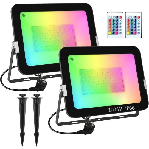 Projecteurs LED RGB 100W, 16 couleurs, télécommande, étanche - Vue principale