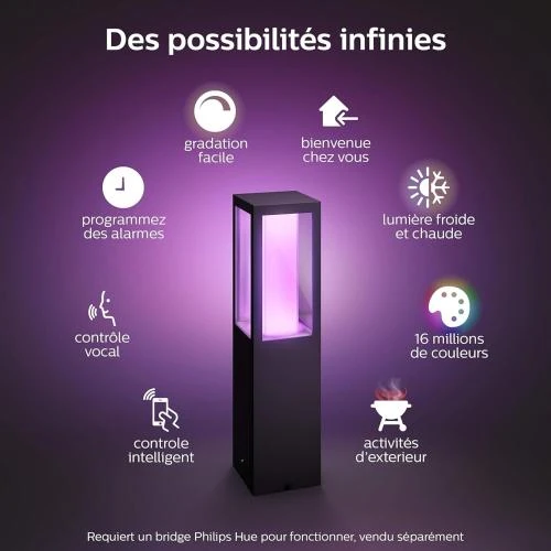 Détail de Philips Hue Borne Extérieure Noire, Ambiance Couleur, Alexa, Google Assistant