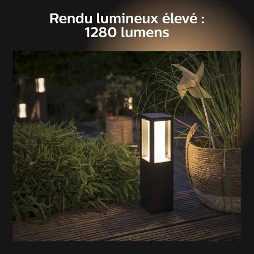 Zoom sur Philips Hue Borne Extérieure Noire, Ambiance Couleur, Alexa, Google Assistant