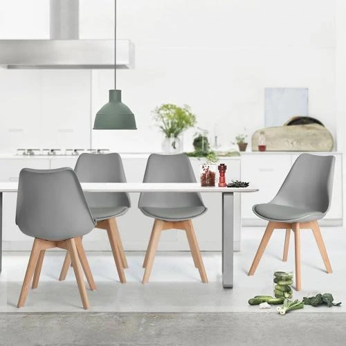 Zoom sur Chaises de Cuisine Rembourrées Dorafair, Bois Massif, Gris