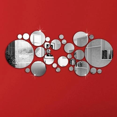 Autocollant mural rond miroir, décoration intérieure élégante - Vue principale