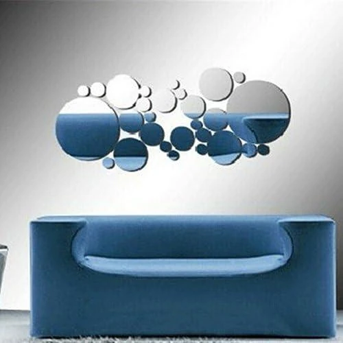 Zoom sur Autocollant mural rond miroir, décoration intérieure élégante