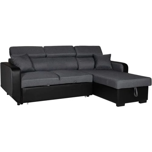 Canapé d'angle convertible Happy Garden, tissu gris noir, rangement - Vue principale