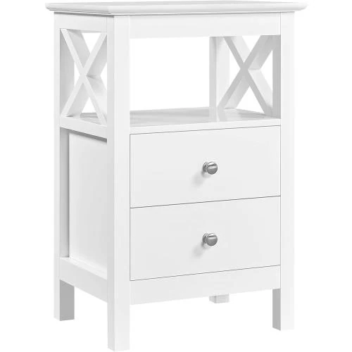 Table de Chevet Blanche, 2 Tiroirs, Moderne, Commode Nuit - Vue principale