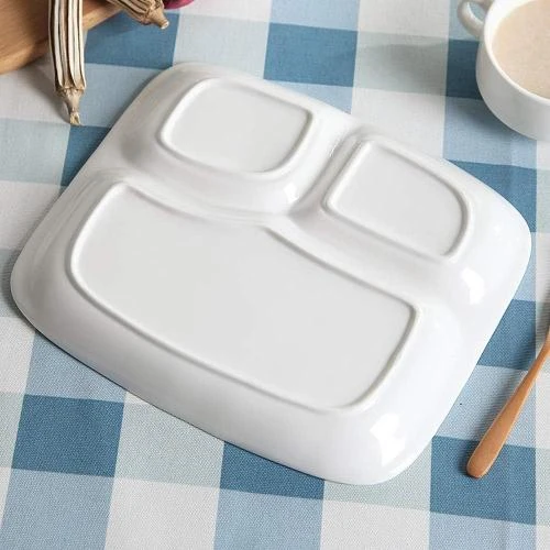 Zoom sur Assiette Porcelaine Blanche 3 Compartiments Tamume