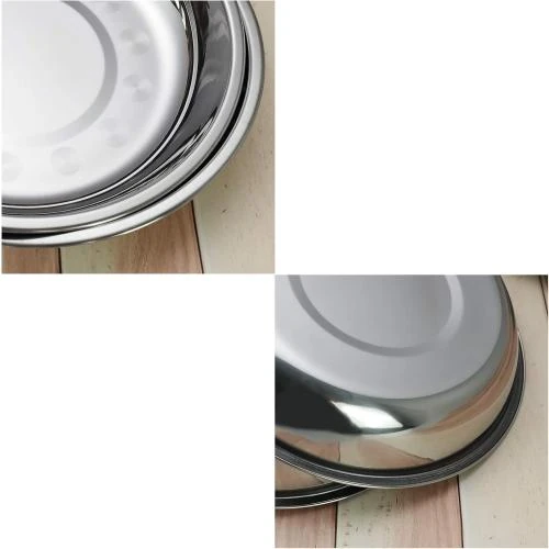 Zoom sur Assiettes service acier inoxydable, lot 6, rondes