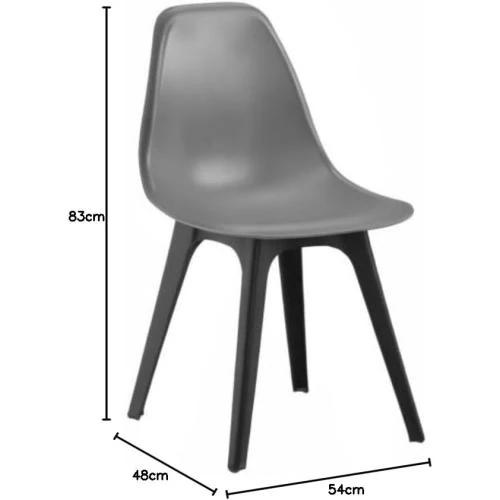 Zoom sur Set de 2 Chaises Design Cuisine Salle à Manger Plastique Gris Noir