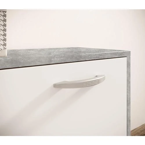 Zoom sur Garde-robe blanche mat, miroir, aspect béton, compact