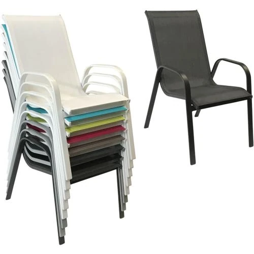 Détail de Chaises Marbella Happy Garden, Textilène Gris, Aluminium Anthracite
