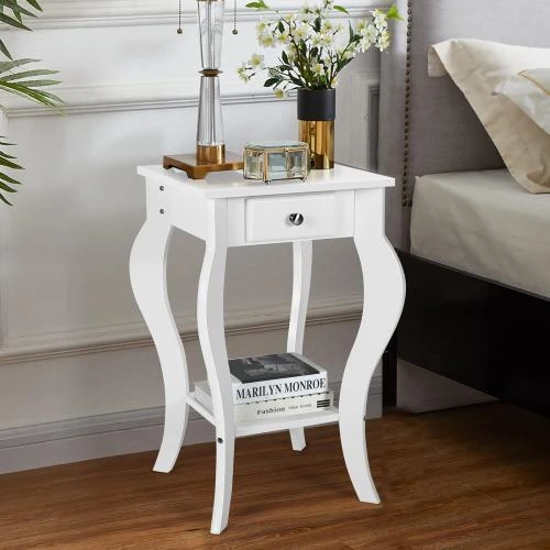 Détail de Table d'appoint Giantex, Bois Blanc, Tiroir, Étagère