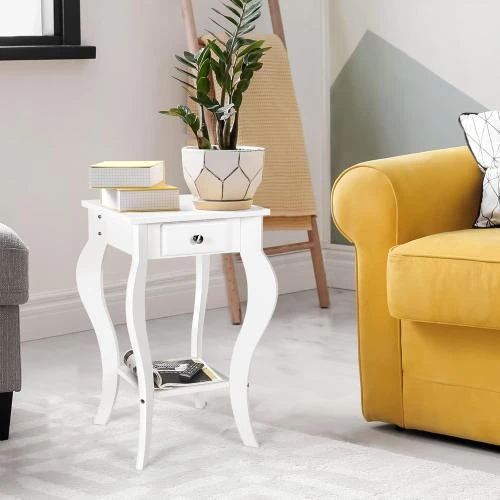 Zoom sur Table d'appoint Giantex, Bois Blanc, Tiroir, Étagère