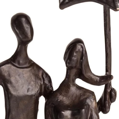 Zoom sur Sculpture Couple Amoureux Parapluie Bronze, Art Métal Moderne