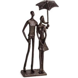 Sculpture Couple Amoureux Parapluie Bronze, Art Métal Moderne