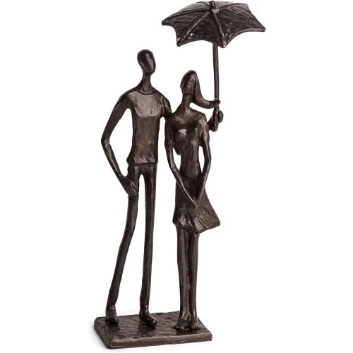 Sculpture Couple Amoureux Parapluie Bronze, Art Métal Moderne - Vue principale