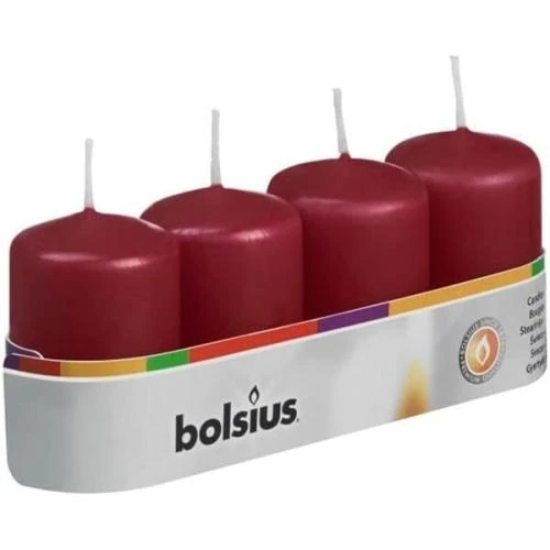 Bougies Stompkaars Bolsius Wijnrood, Lot de 4 unités - Vue principale