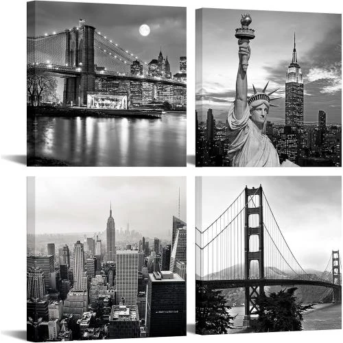 Tableau Toile Noir Blanc Art Moderne New York Décoration Murale - Vue principale