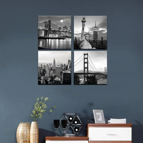 Zoom sur Tableau Toile Noir Blanc Art Moderne New York Décoration Murale