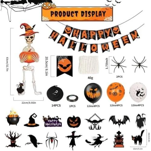 Détail de Banderole Halloween Squelette, Deco Effrayante, Ballon Araignée