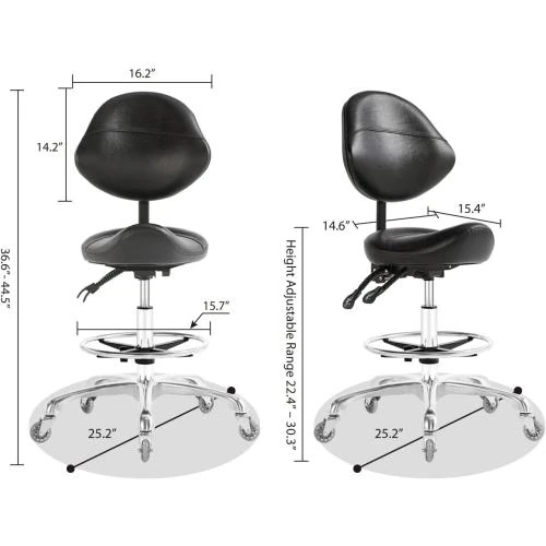 Détail de Tabouret de selle pivotant, support dorsal, repos pieds